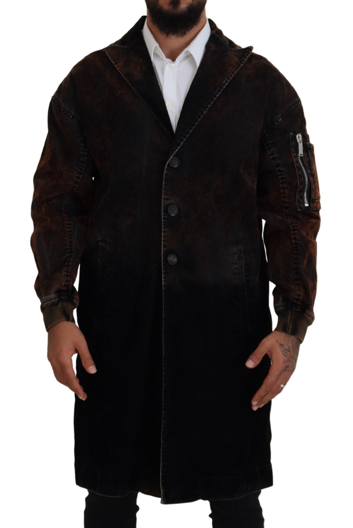 Dsquared² Brun Full Button Herr Lång Kappa Bomullsjacka