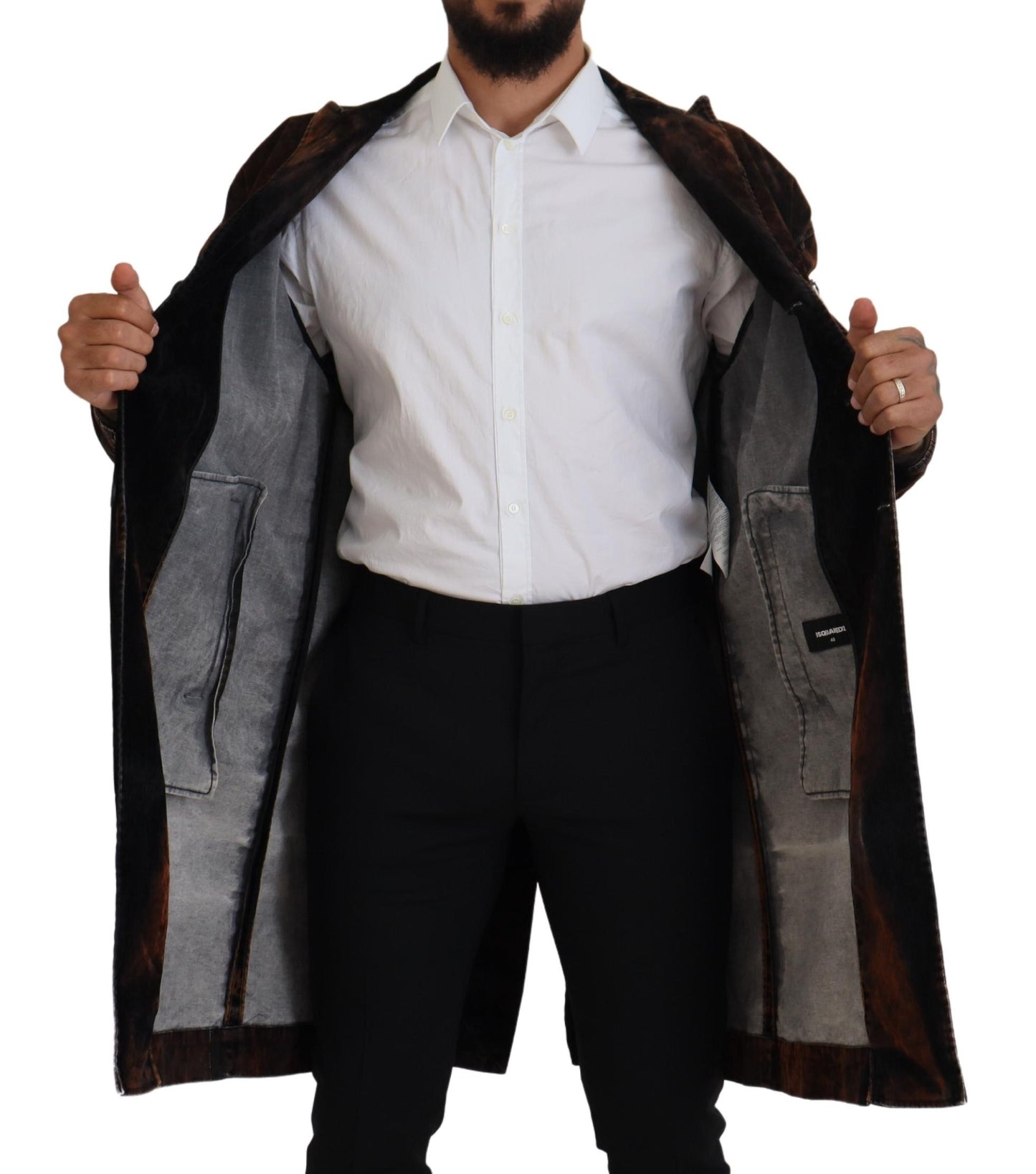 Dsquared² Brun Full Button Herr Lång Kappa Bomullsjacka