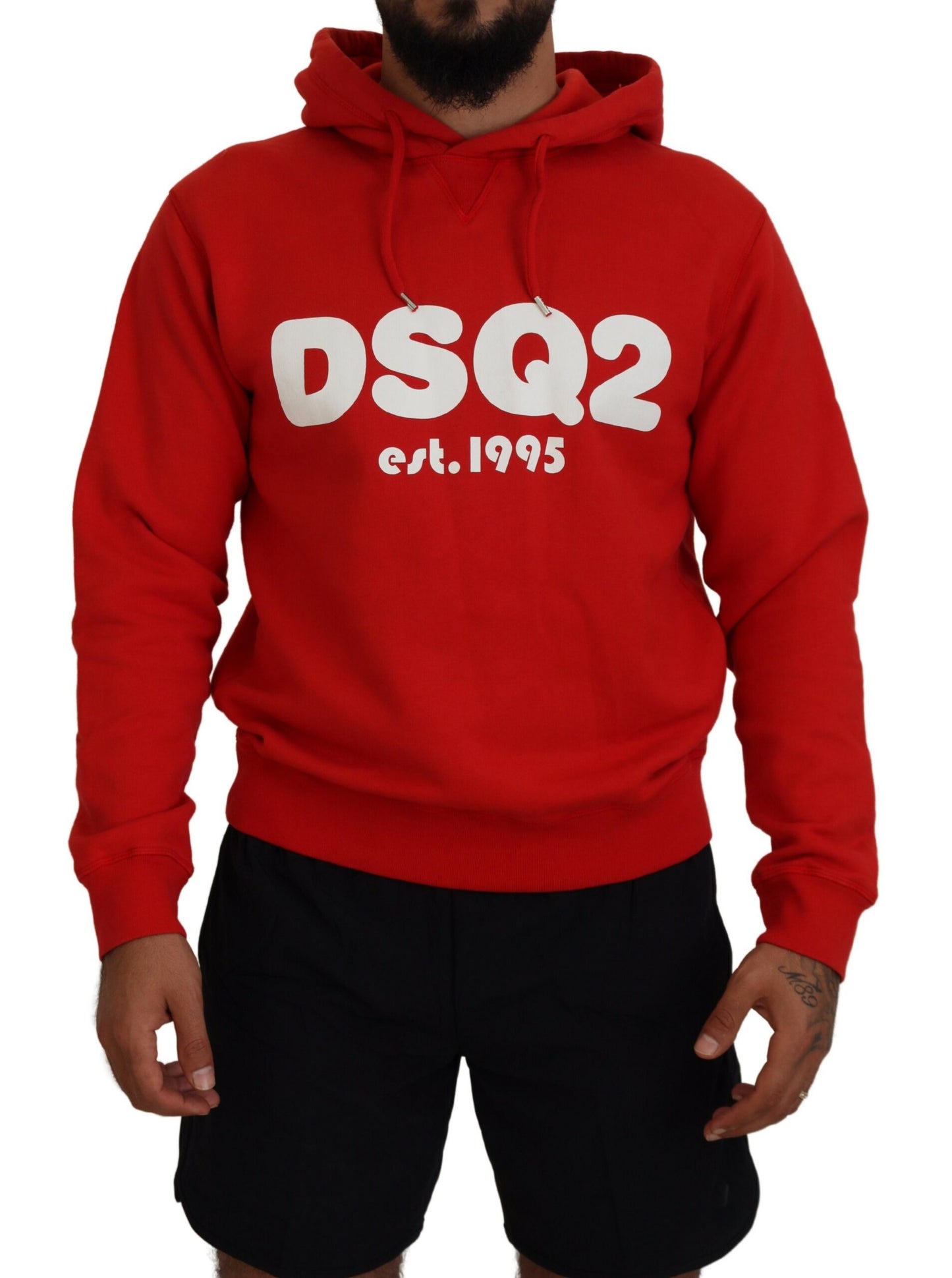 Dsquared² Röd Bomullsmönstrad Tröja Med Huva Och Tryck Herr
