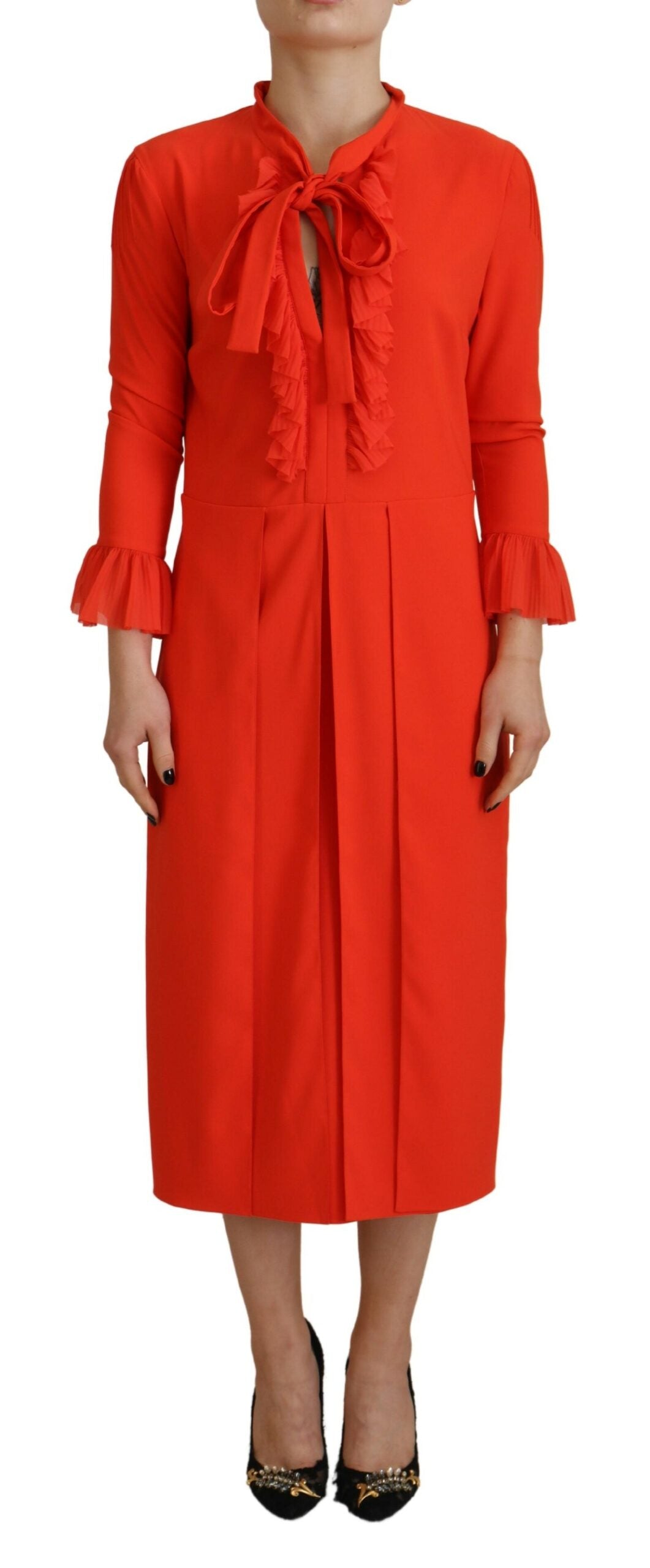 Dsquared² Röd Polyester Långärmad Plisserad Midiklänning