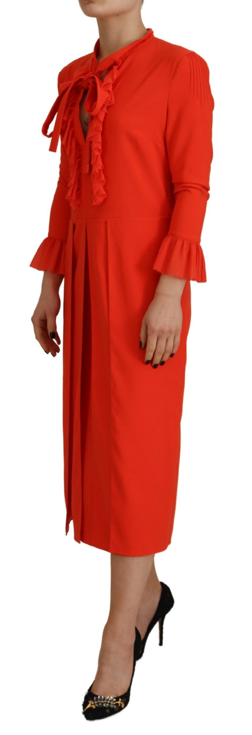 Dsquared² Röd Polyester Långärmad Plisserad Midiklänning