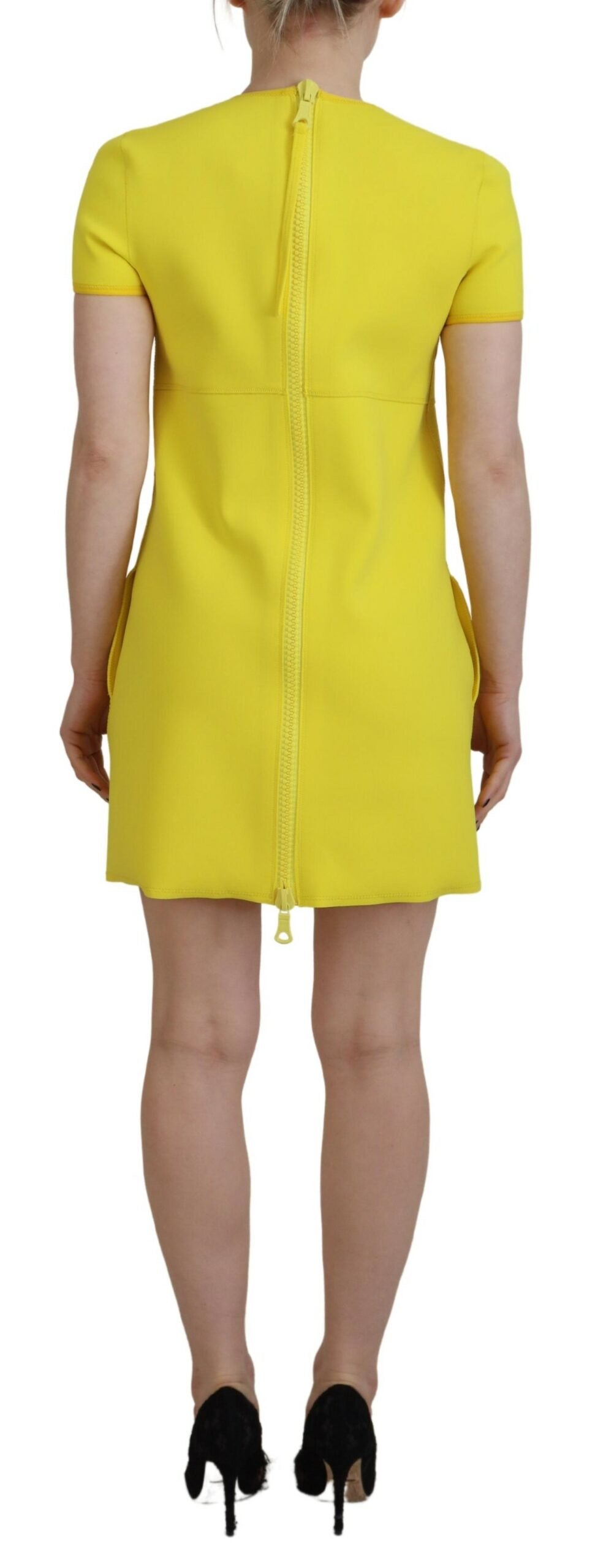 Dsquared² Gul Nylon Kortärmad Rund Hals Miniklänning