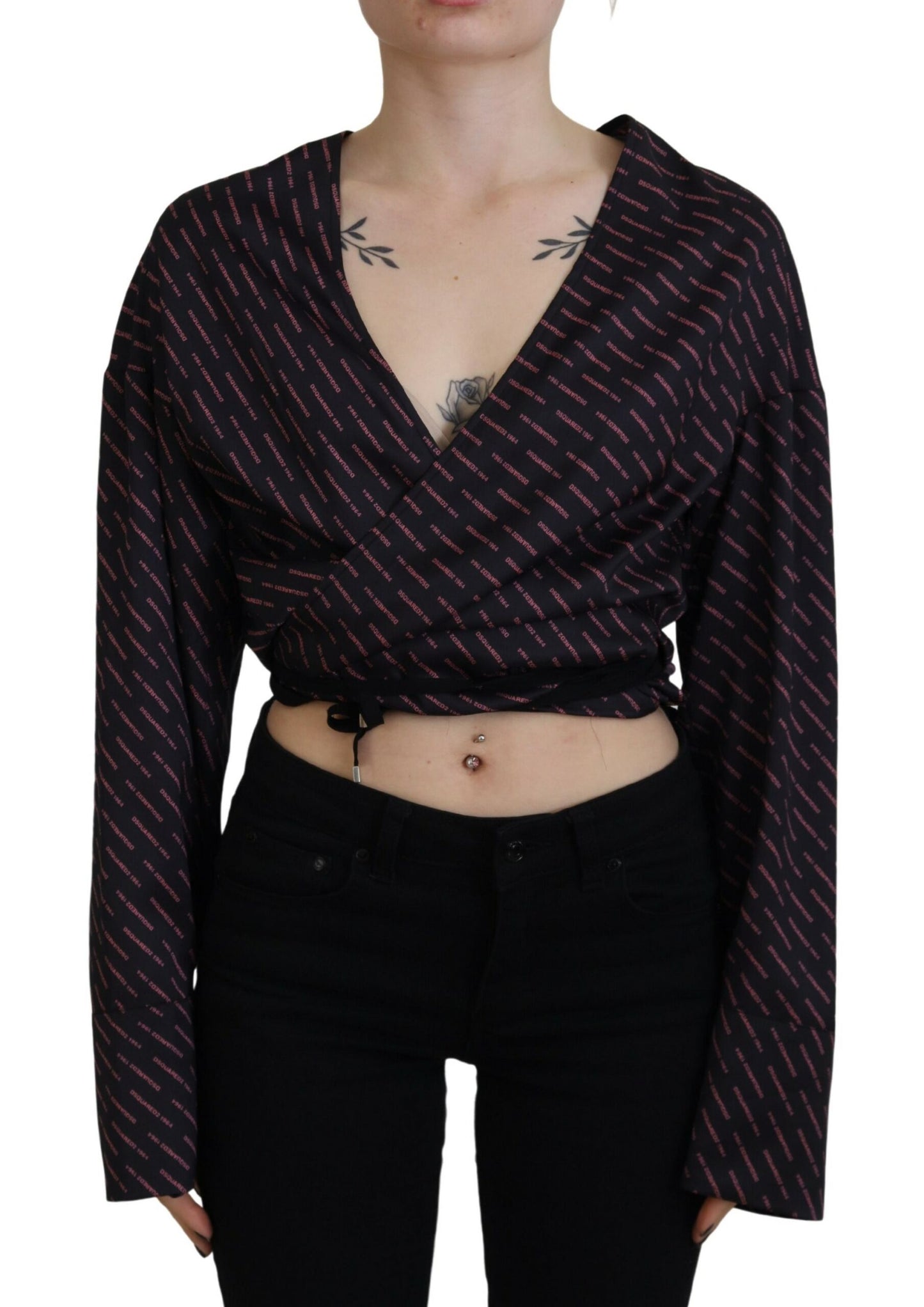 Dsquared² Svart Polyester Cropped Blus med Logotyptryck
