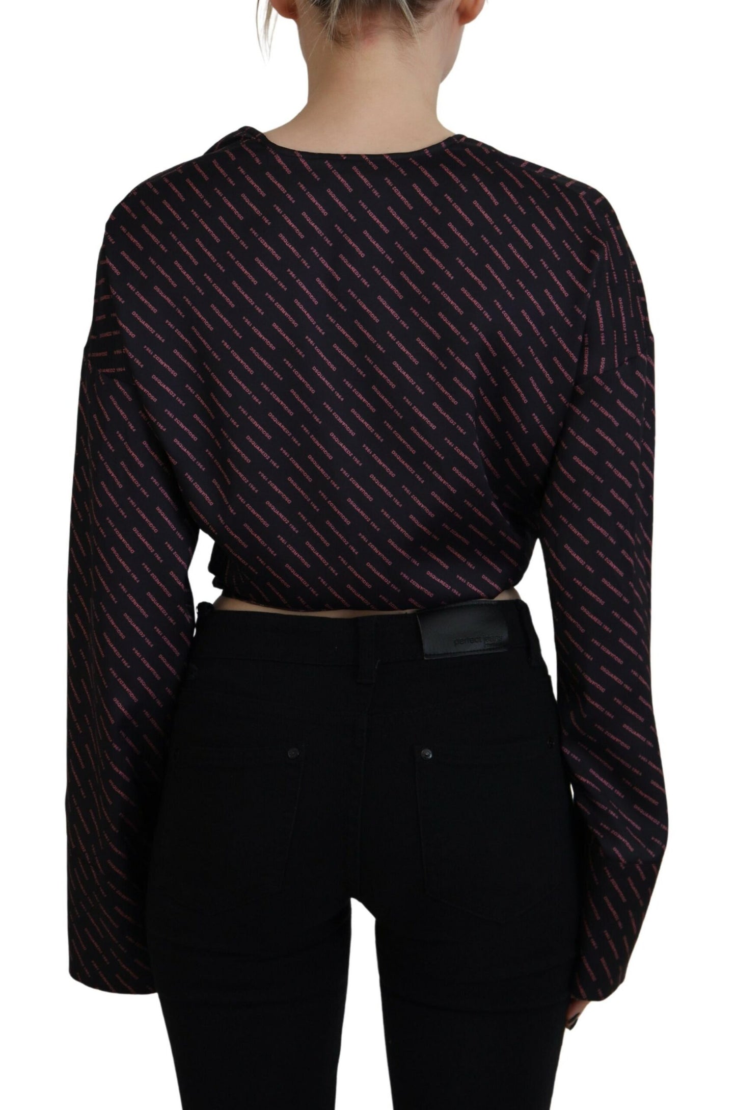 Dsquared² Svart Polyester Cropped Blus med Logotyptryck