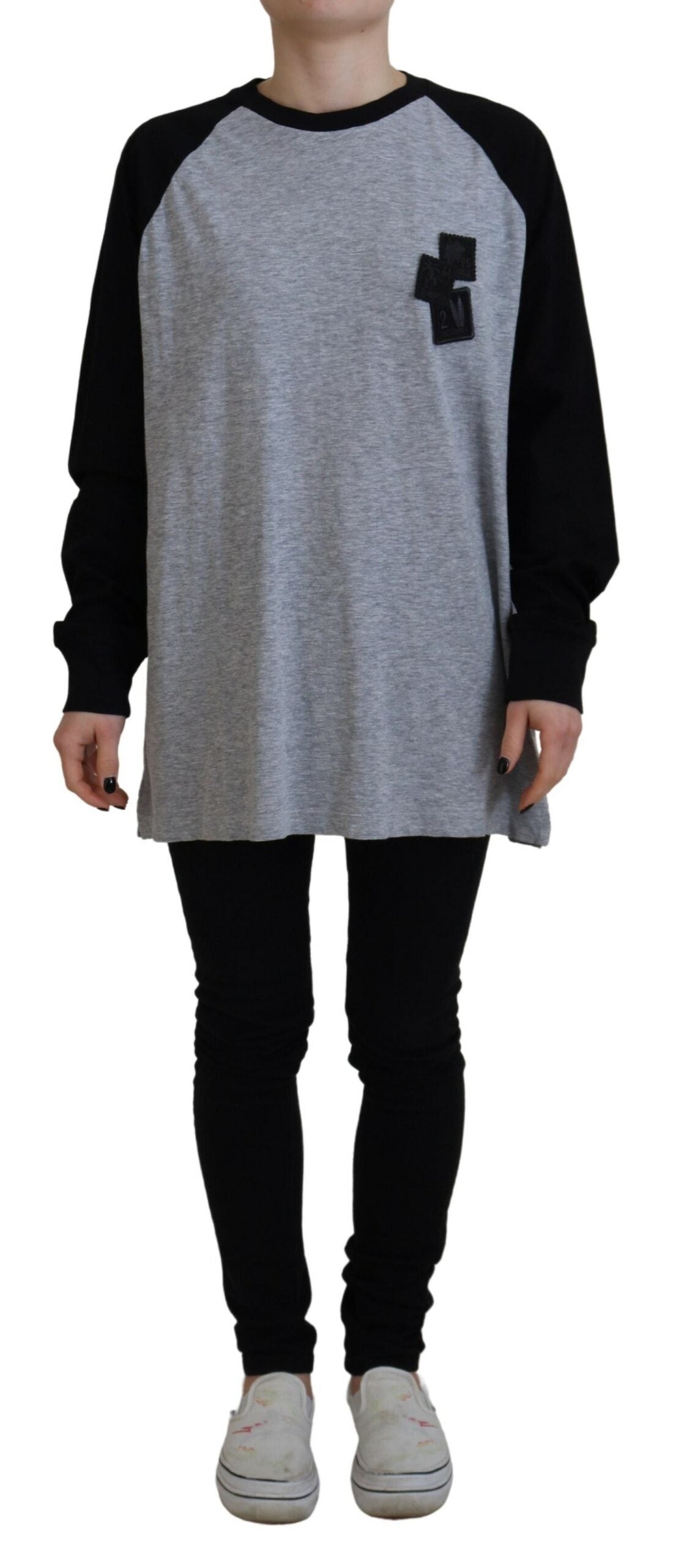 Dsquared² Svart Grå Bomull Raglan Långärmad Casual Topp