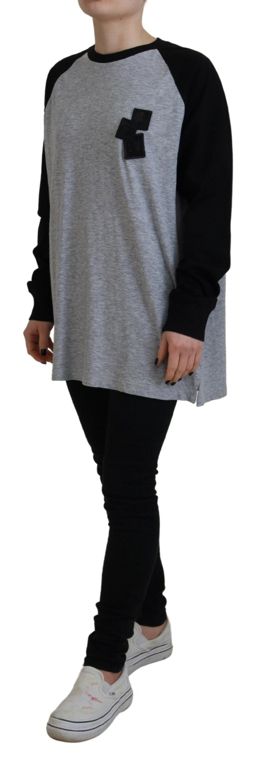 Dsquared² Svart Grå Bomull Raglan Långärmad Casual Topp