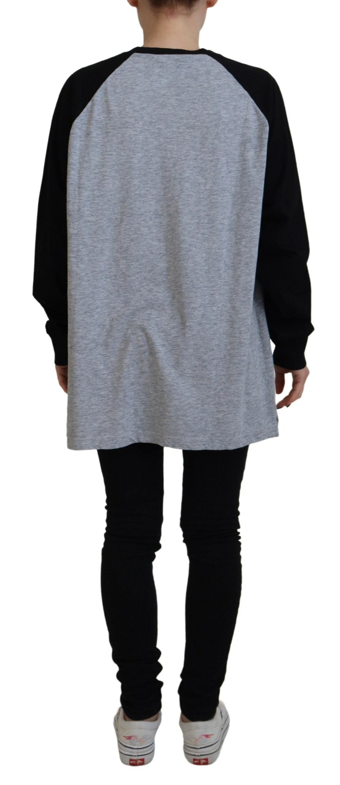Dsquared² Svart Grå Bomull Raglan Långärmad Casual Topp