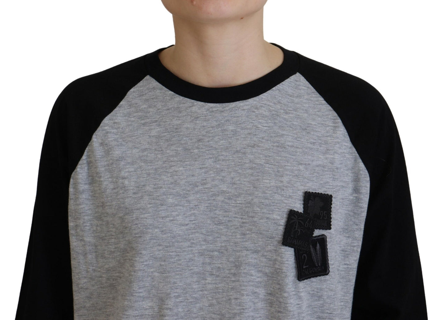 Dsquared² Svart Grå Bomull Raglan Långärmad Casual Topp