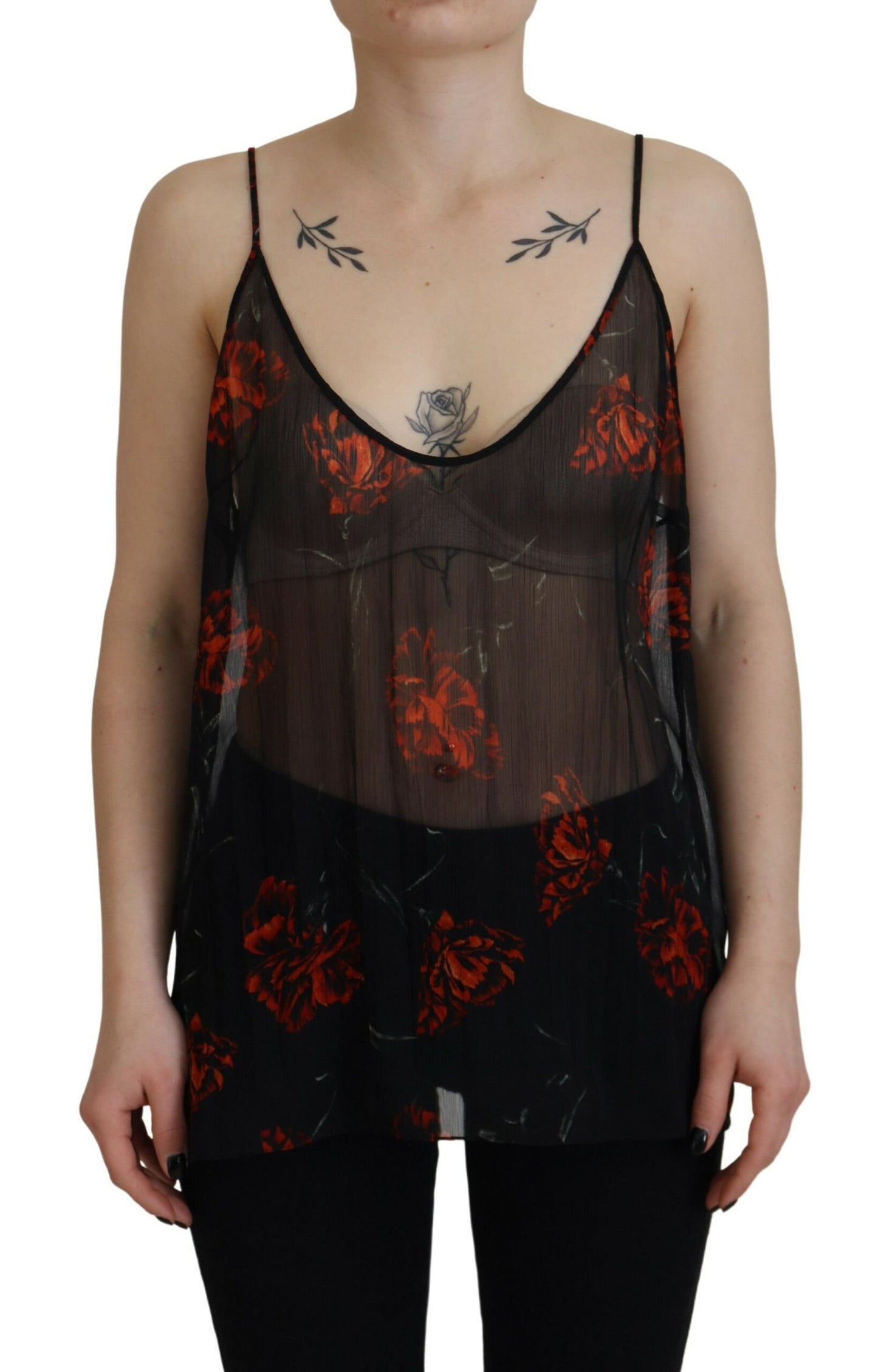 Dsquared² Svart Blommigt Linne med Spaghettiband