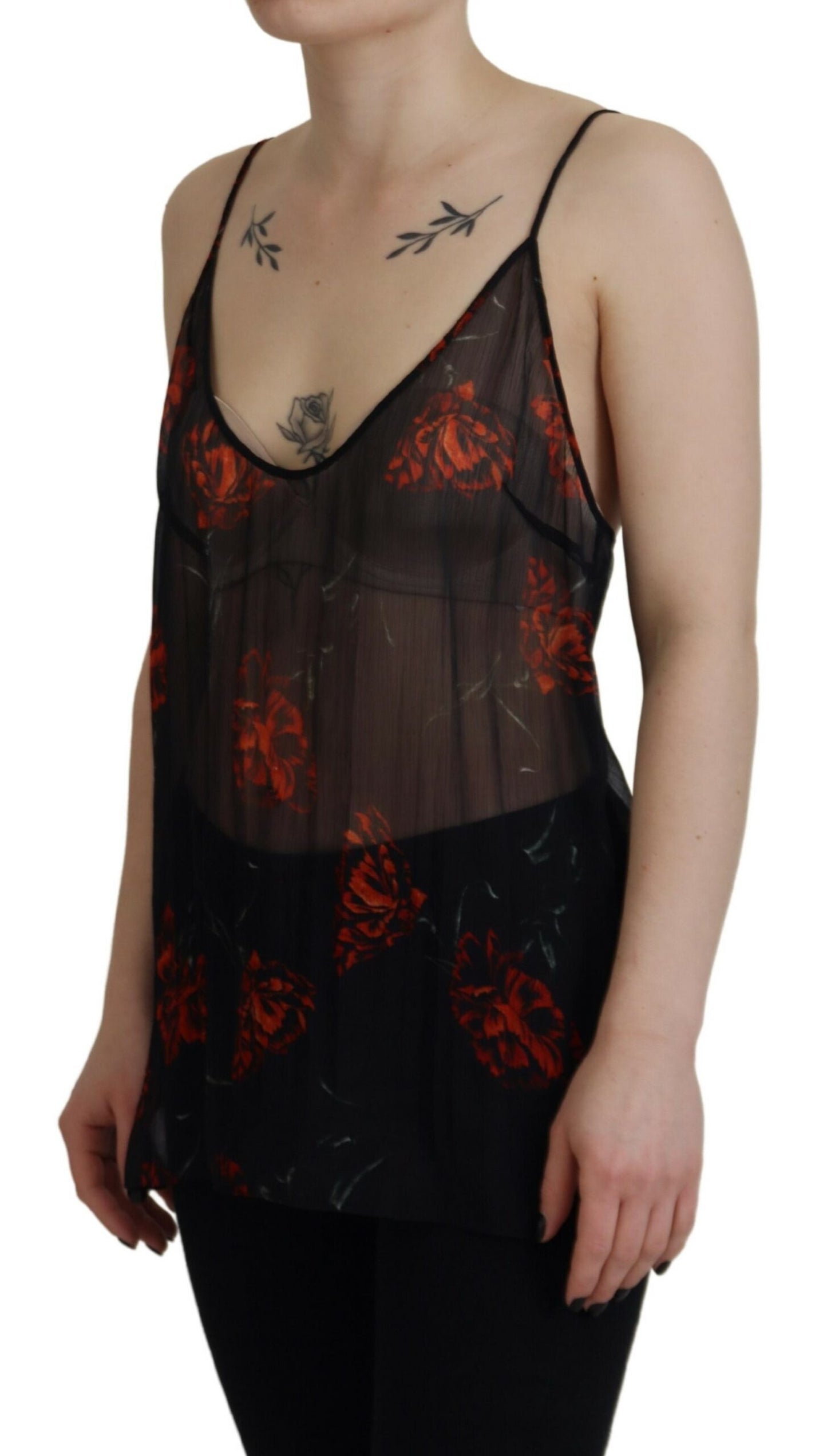 Dsquared² Svart Blommigt Linne med Spaghettiband