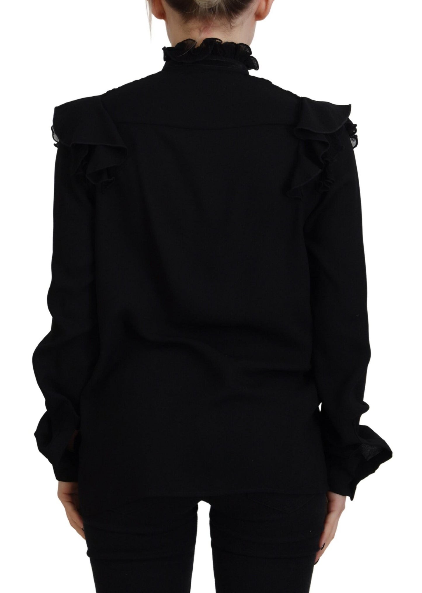 Dsquared² Svart Topp Med Spetskant Och Polotröja Med Långärmad Ärm