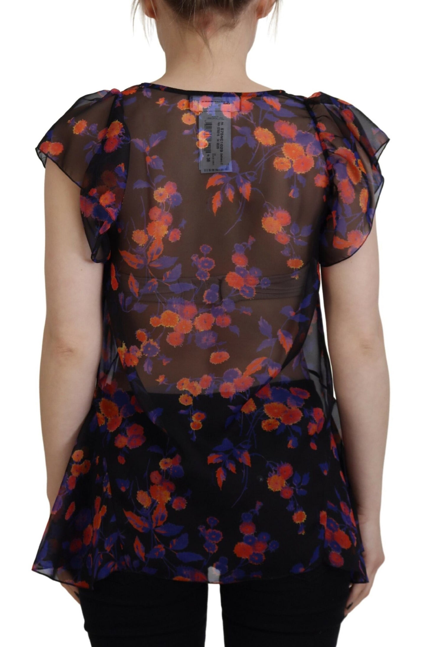 Dsquared² Svart Blommigt Mönster Kortärmad Blus Med V-ringning