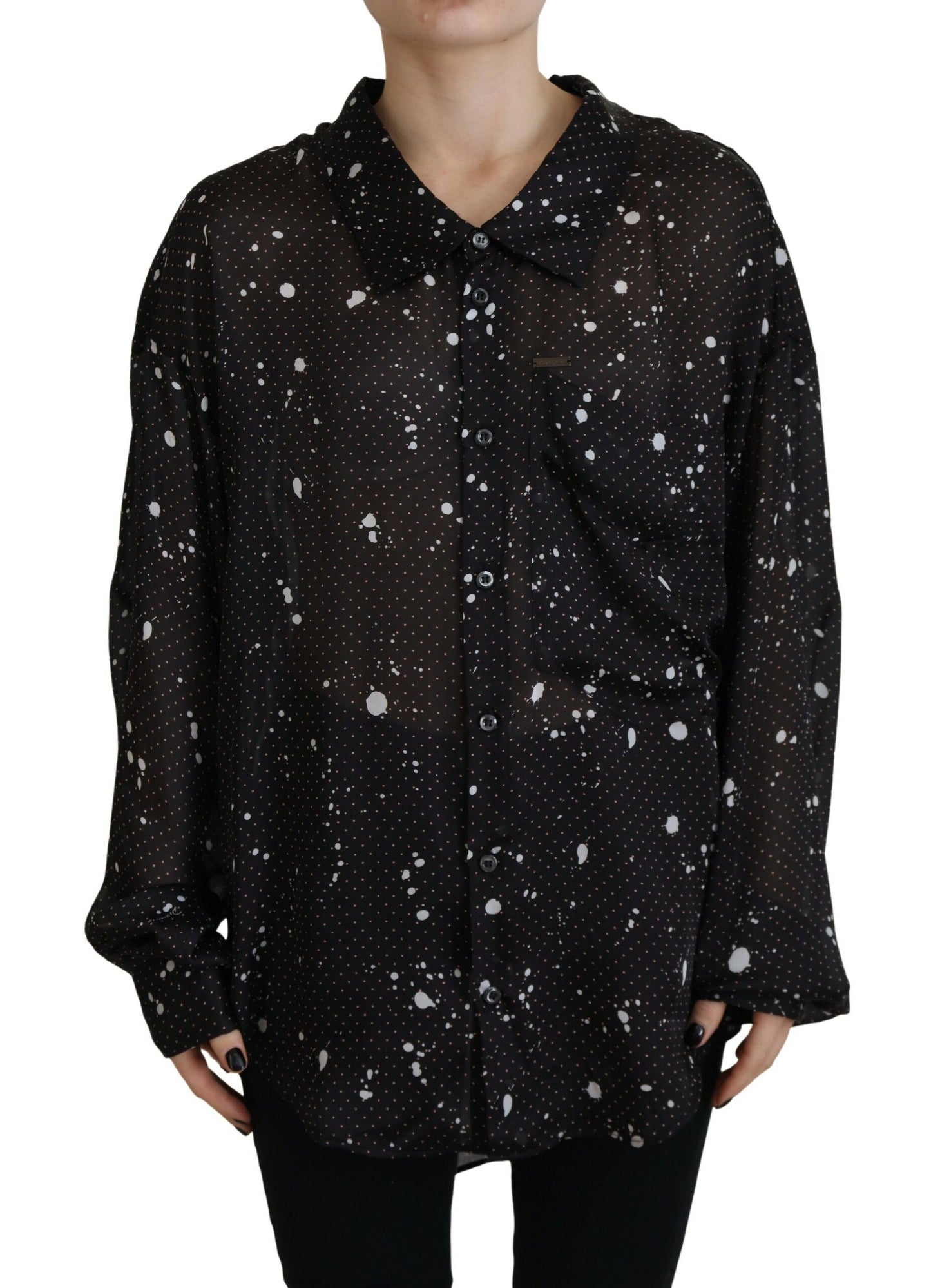 Dsquared² Svart prickig blus med knappar och krage