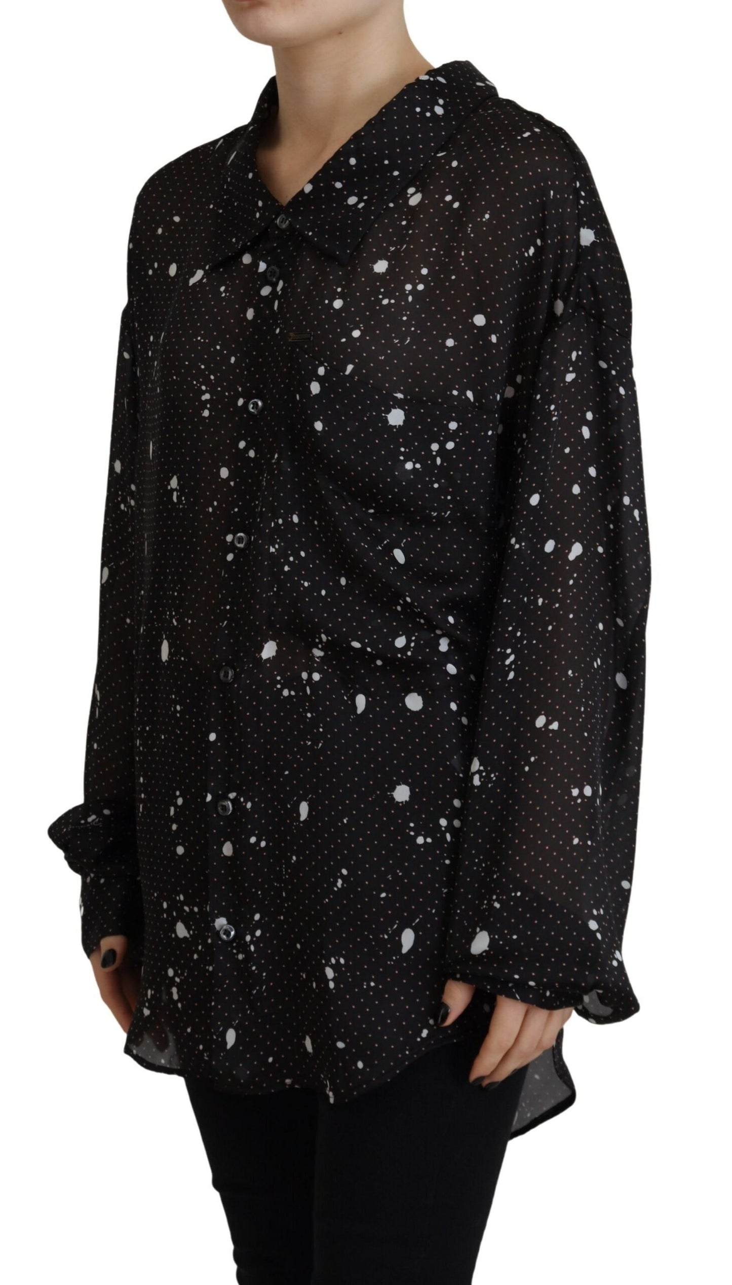 Dsquared² Svart prickig blus med knappar och krage