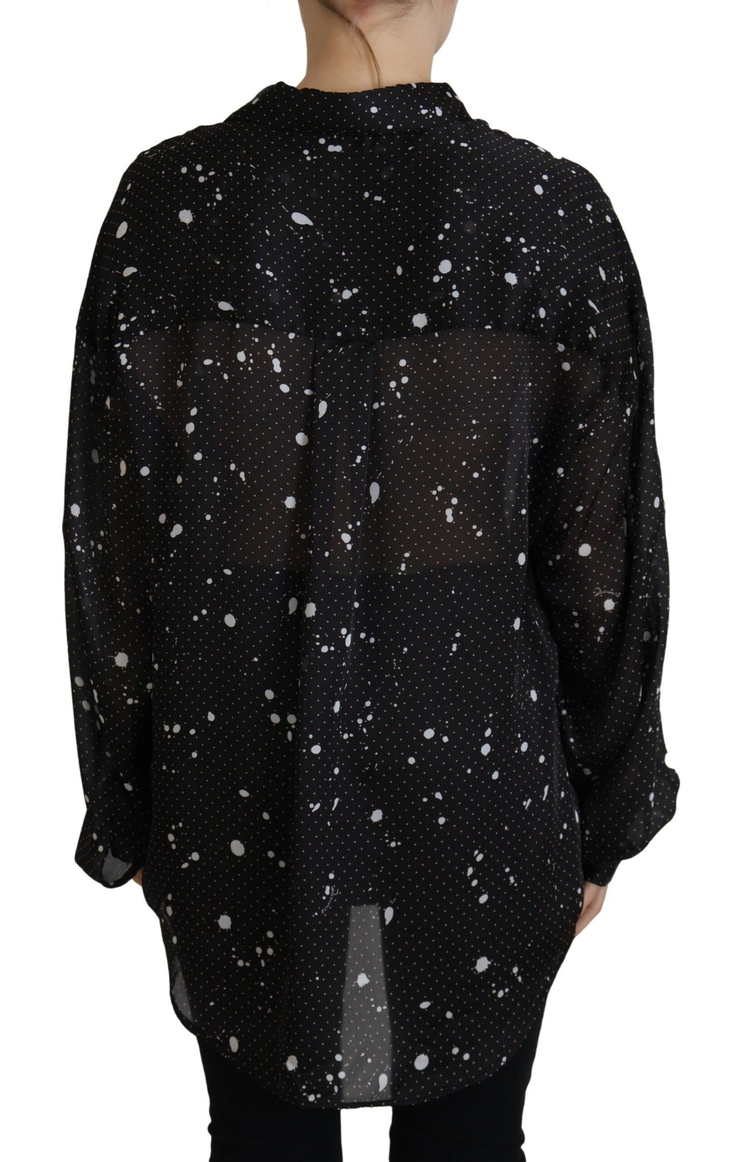 Dsquared² Svart prickig blus med knappar och krage