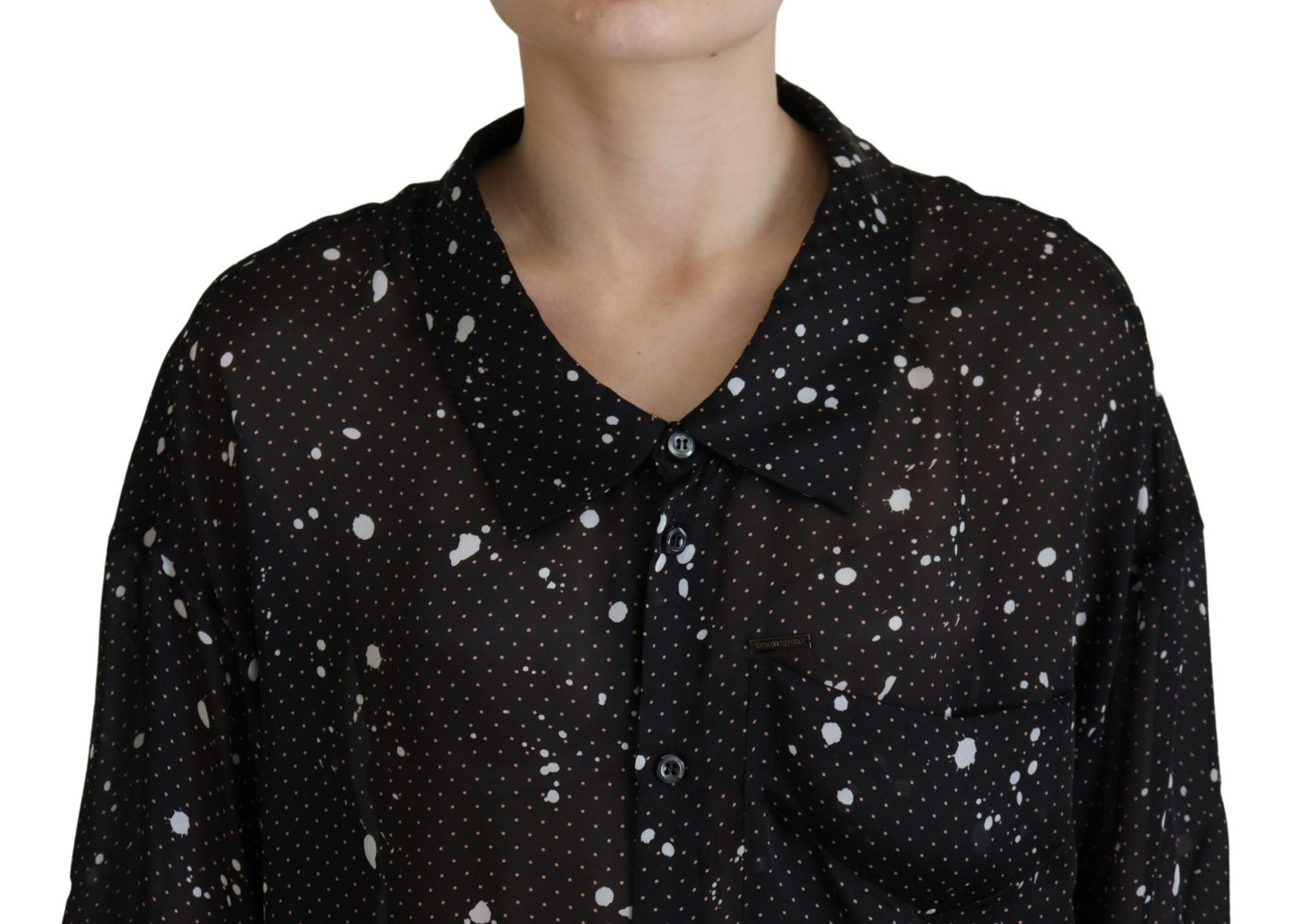 Dsquared² Svart prickig blus med knappar och krage