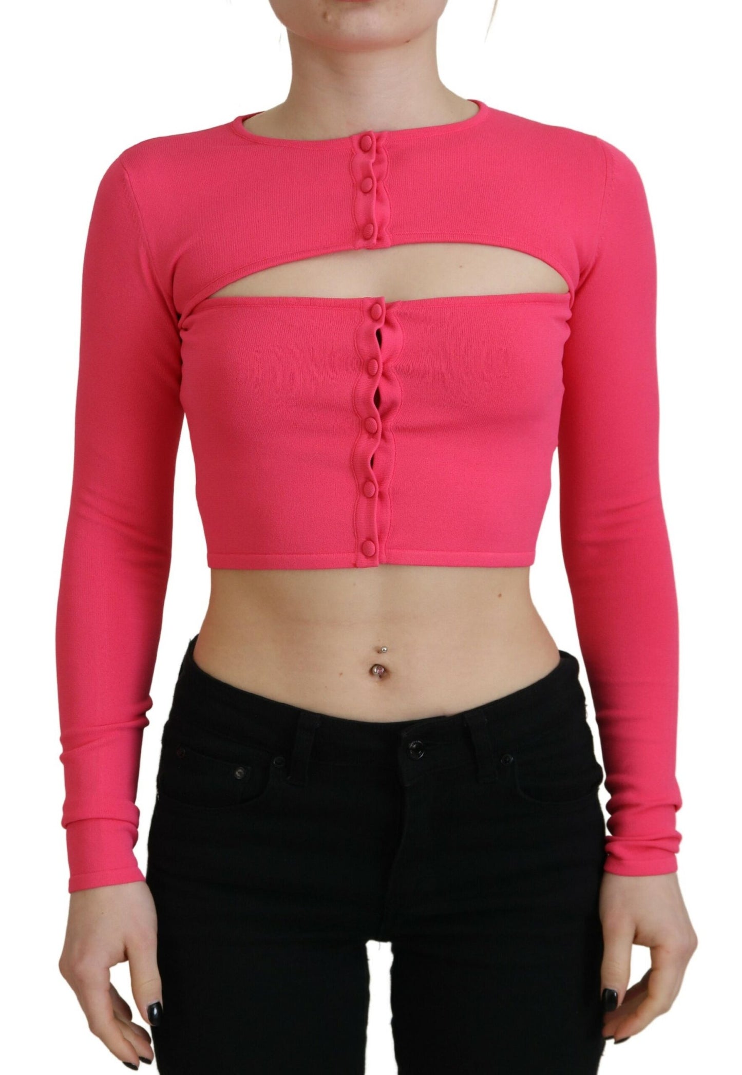 Dsquared² Rosa Viskosstickad Topp Med Öppen Bröst Långärmad