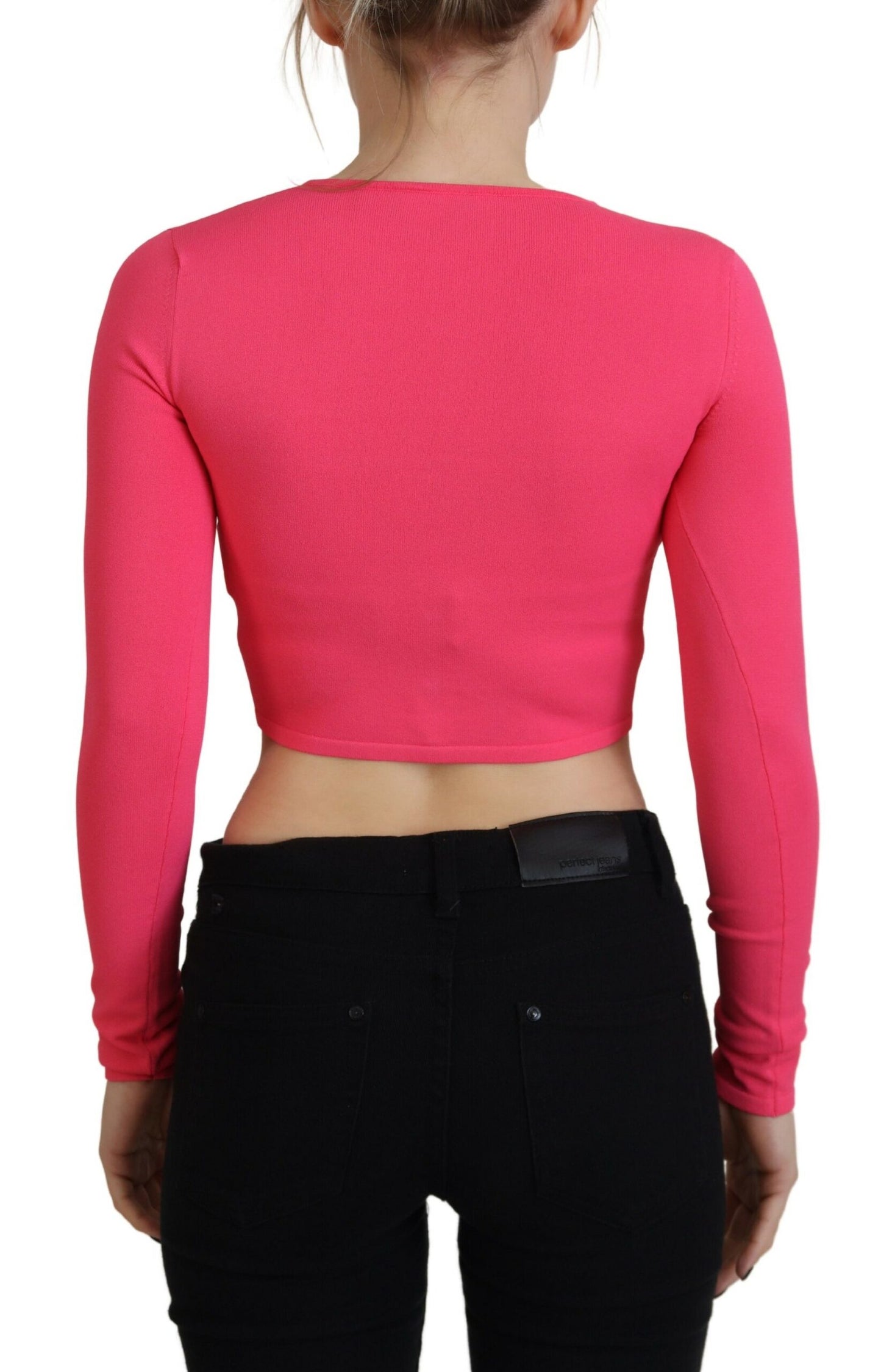 Dsquared² Rosa Viskosstickad Topp Med Öppen Bröst Långärmad