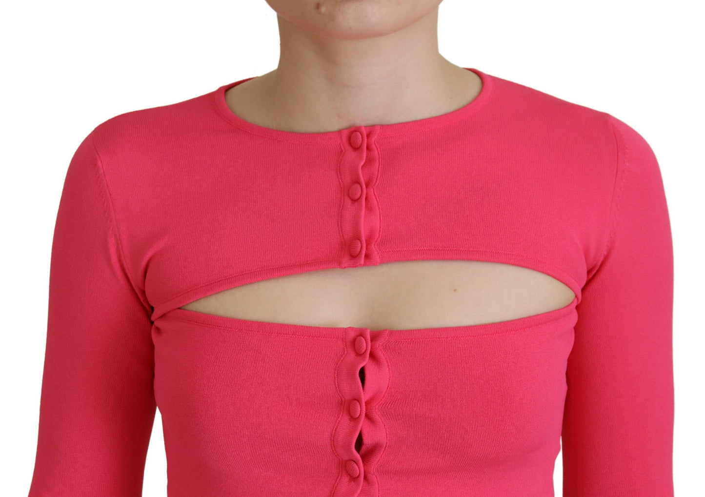 Dsquared² Rosa Viskosstickad Topp Med Öppen Bröst Långärmad