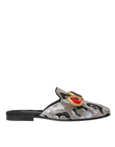 Dolce & Gabbana Grå Jacquard Krystall Mule Flate Sandaler Sko