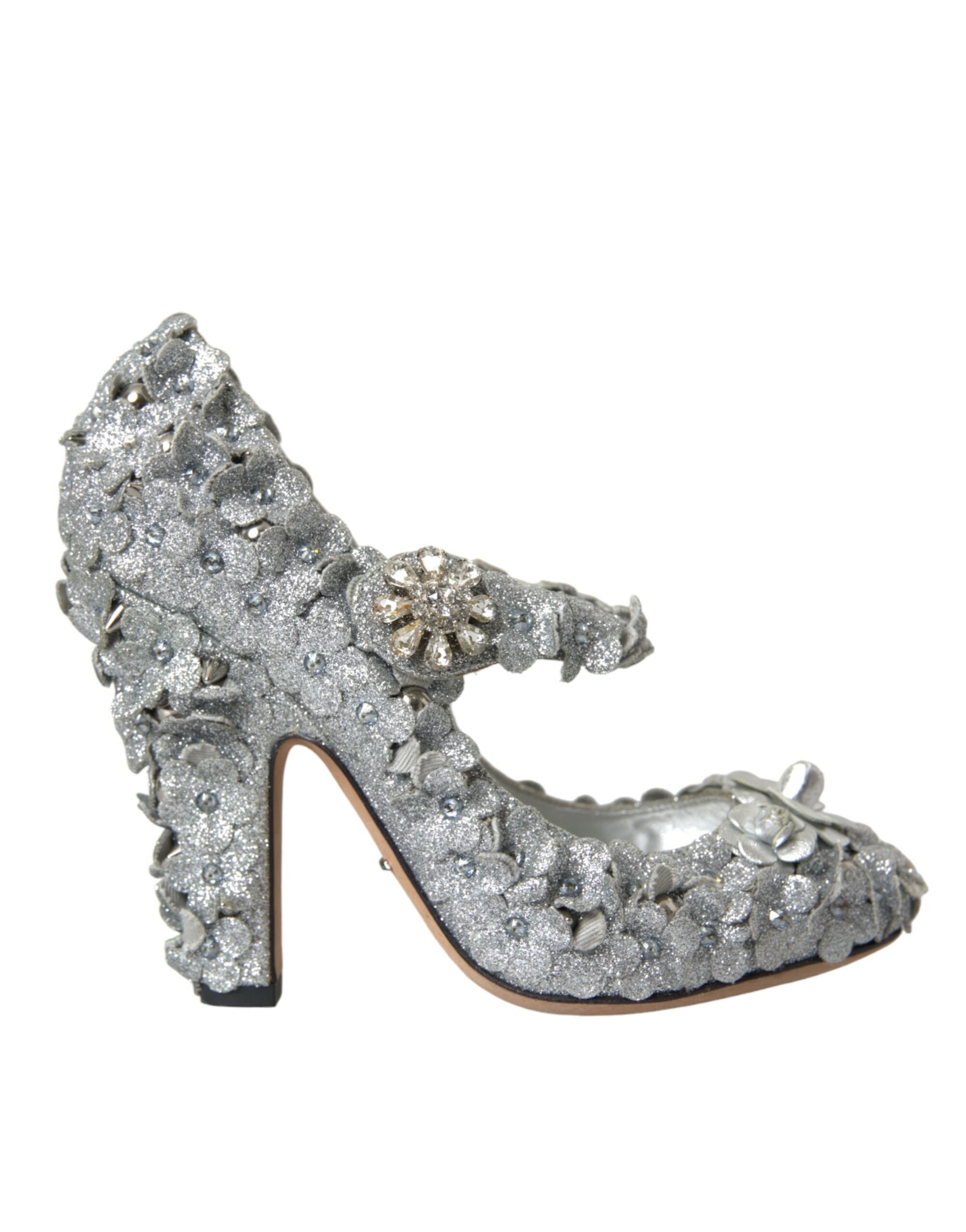 Sølvfargede blomsterkrystall Mary Jane pumps-sko