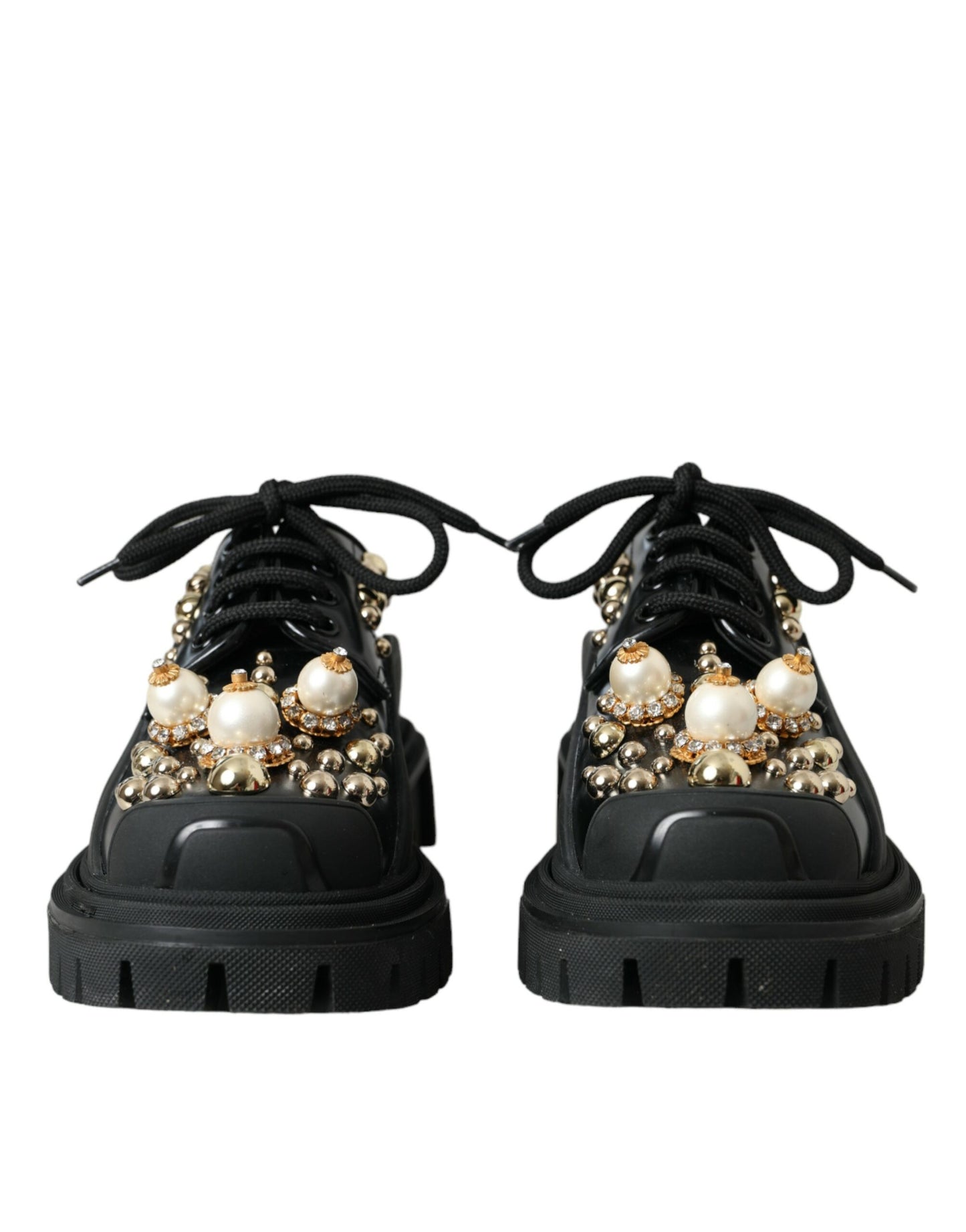 Dolce & Gabbana Svarta Läder Vandring Derby Utsmyckade Skor