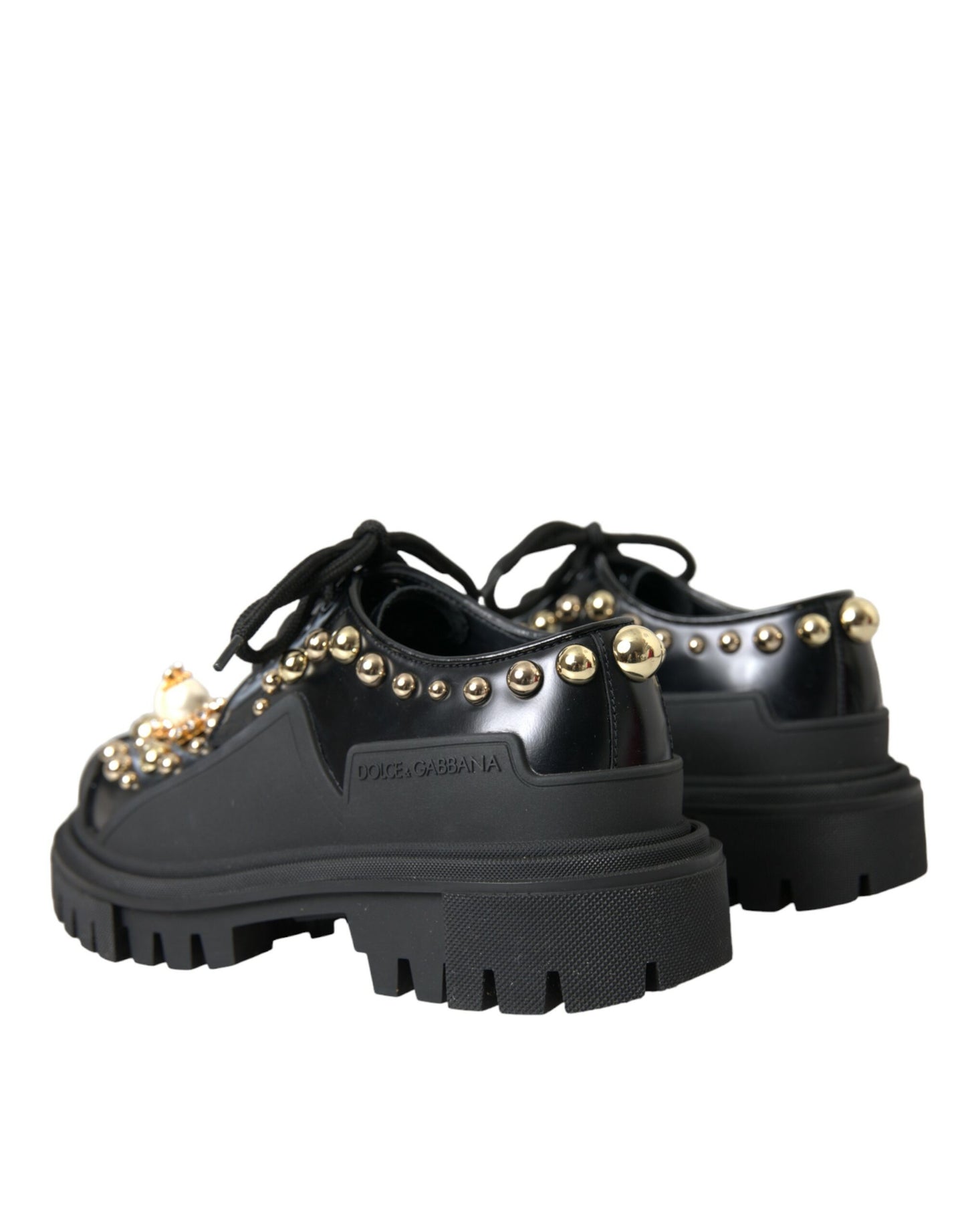 Dolce & Gabbana Svarta Läder Vandring Derby Utsmyckade Skor