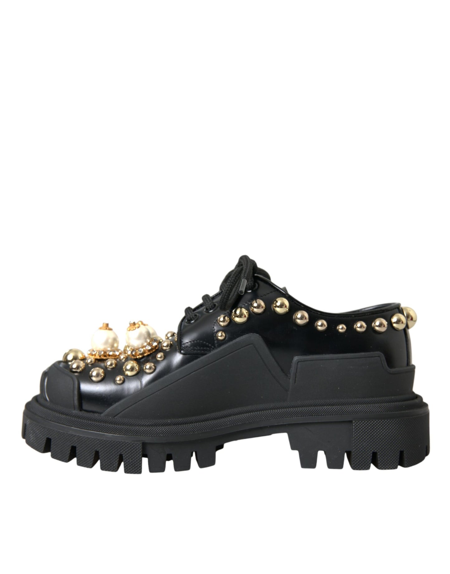 Dolce & Gabbana Svarta Läder Vandring Derby Utsmyckade Skor