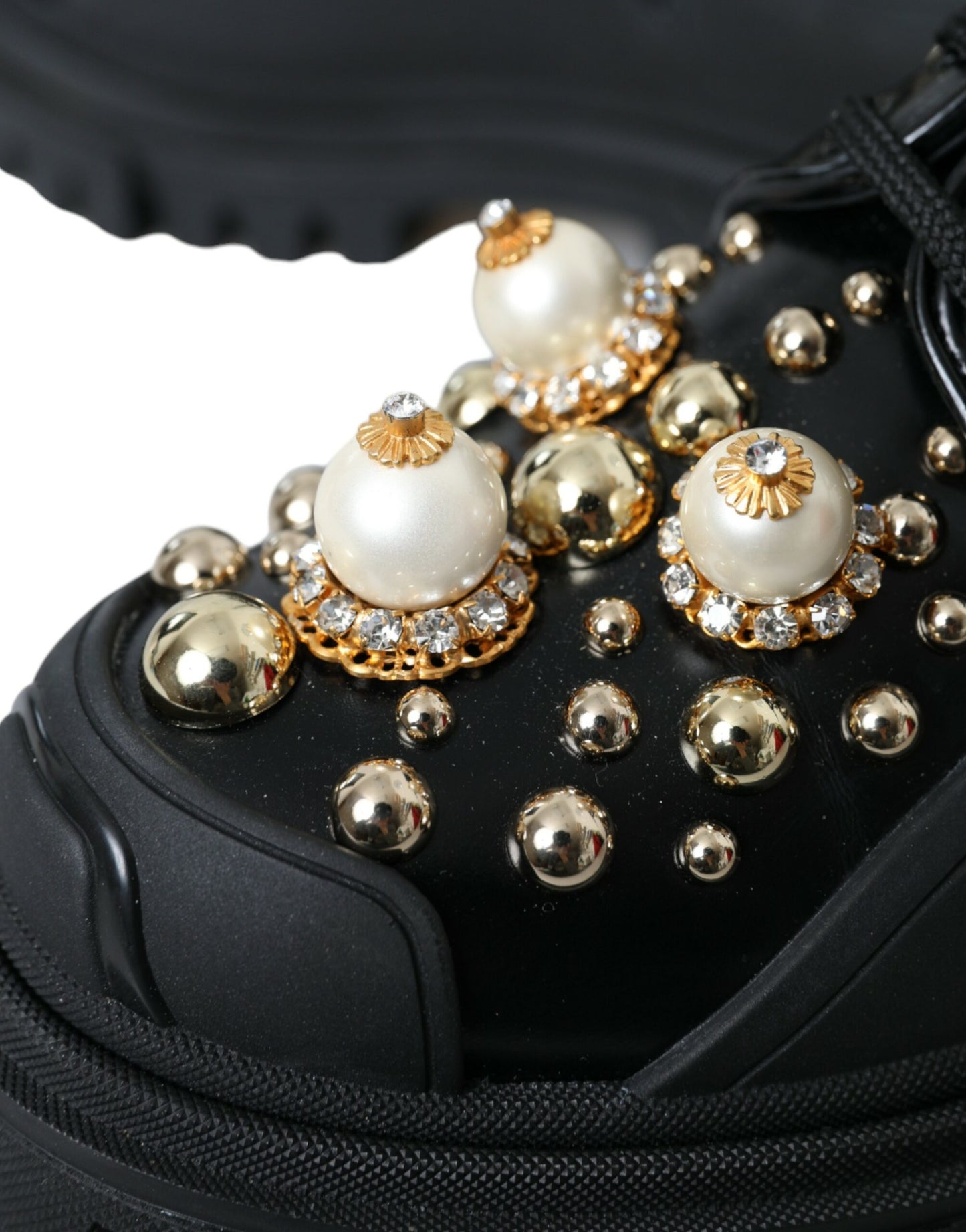 Dolce & Gabbana Svarta Läder Vandring Derby Utsmyckade Skor