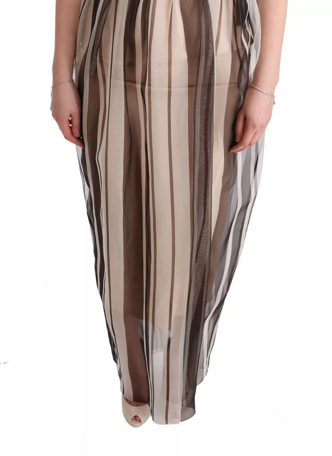 Dolce & Gabbana Beige Brun Randig Sidenklänning