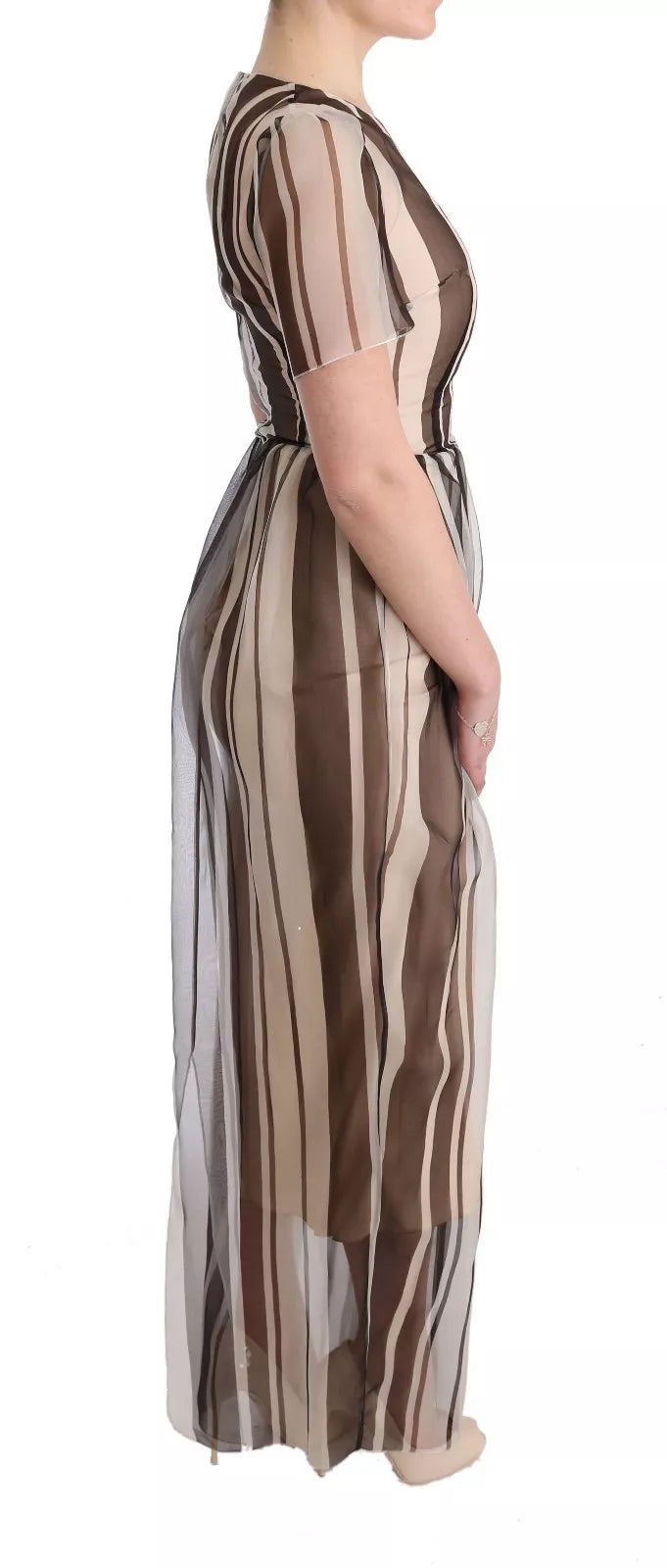 Dolce & Gabbana Beige Brun Randig Sidenklänning
