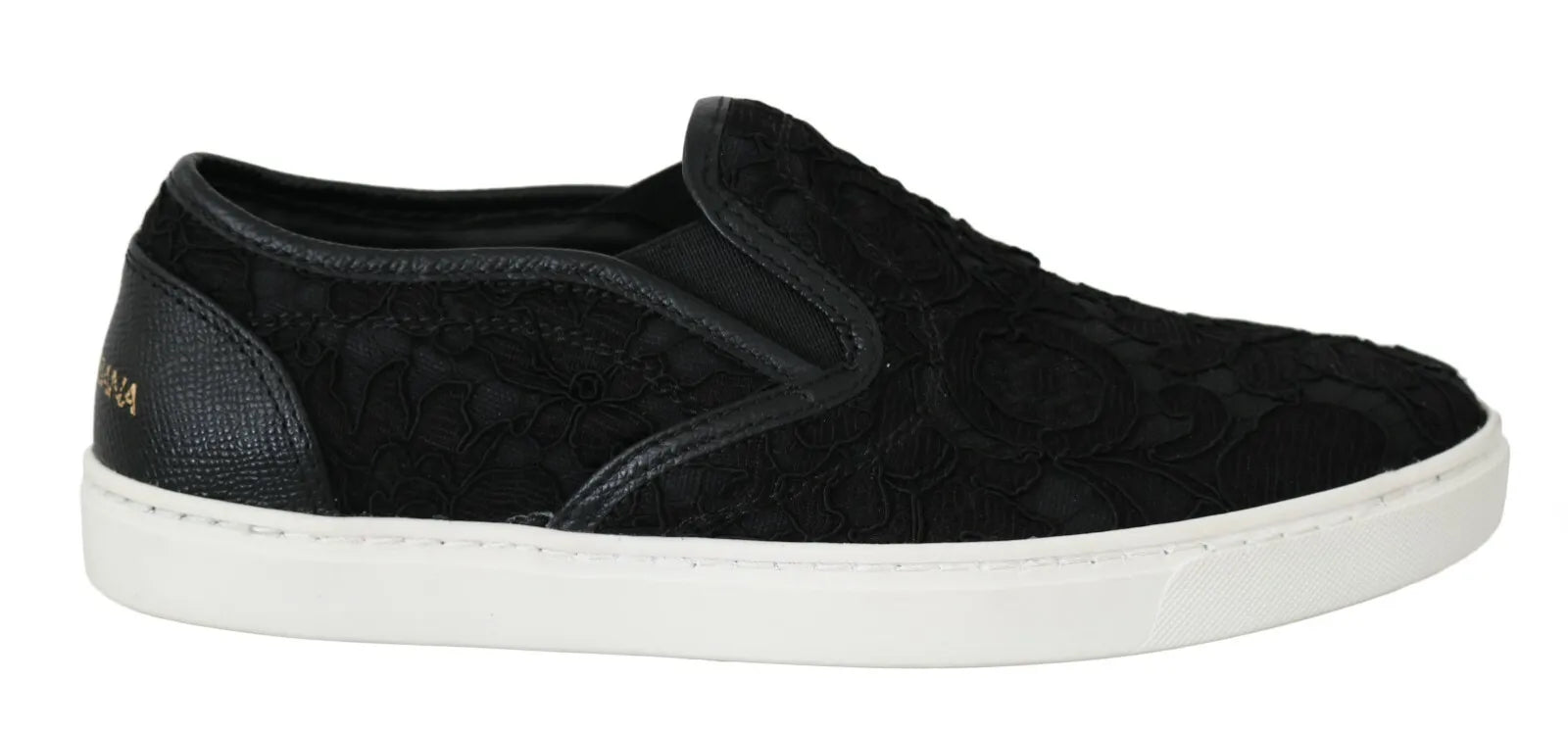 Svarte blondeskinnsjoggesko med logo og flate slip-on-sneakers
