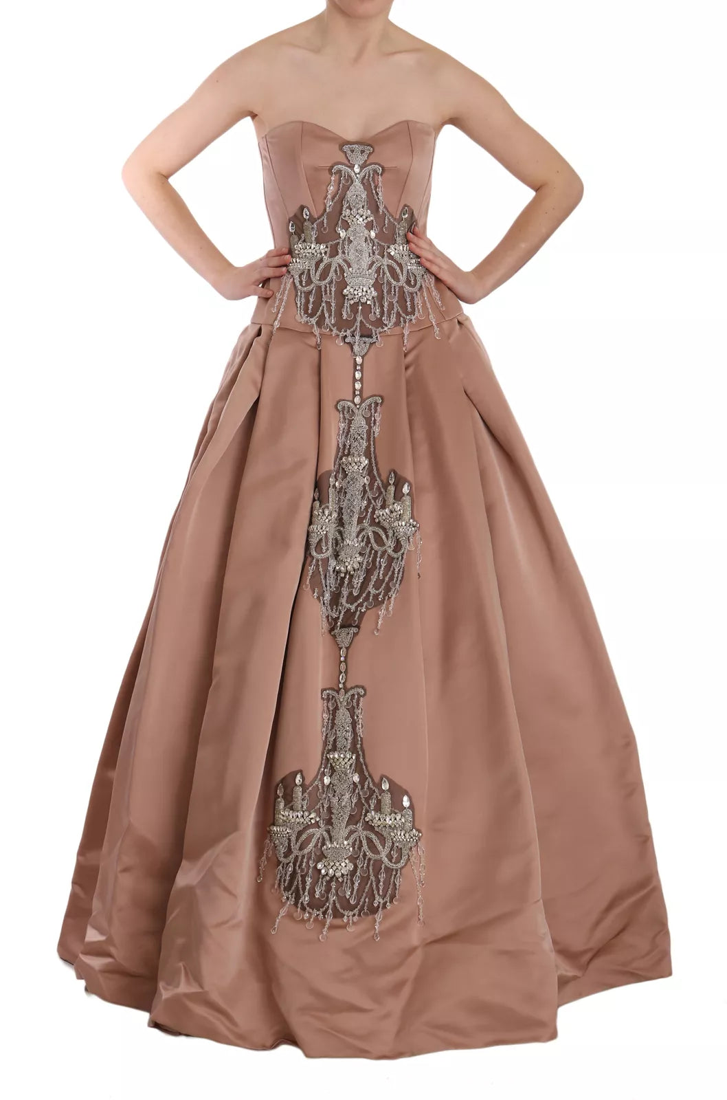 Dolce & Gabbana Kristallrosa Sidenbalklänning med Ljuskrona