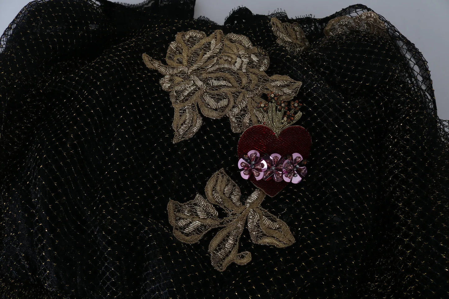 Dolce & Gabbana Svartguld Kristallhjärtad A-linjeklänning