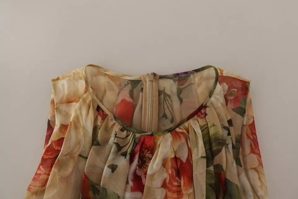 Dolce & Gabbana Beige Blommig Ärmlös Miniklänning Rund Halsringning