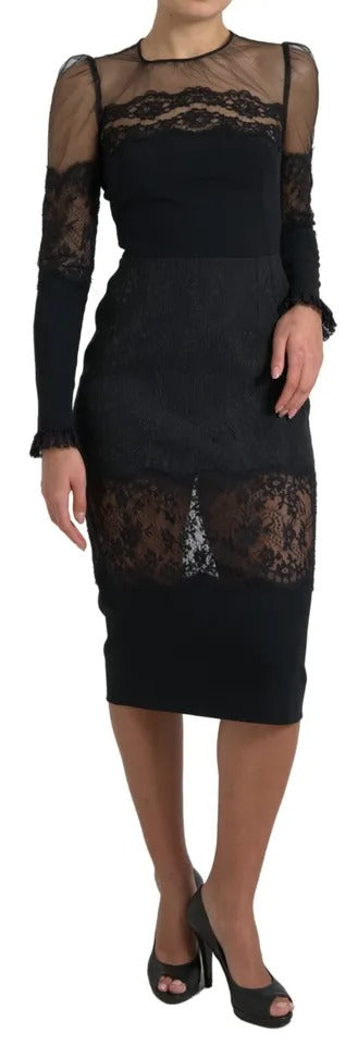 Dolce & Gabbana Svart Skir Blommig Spets Midiklänning