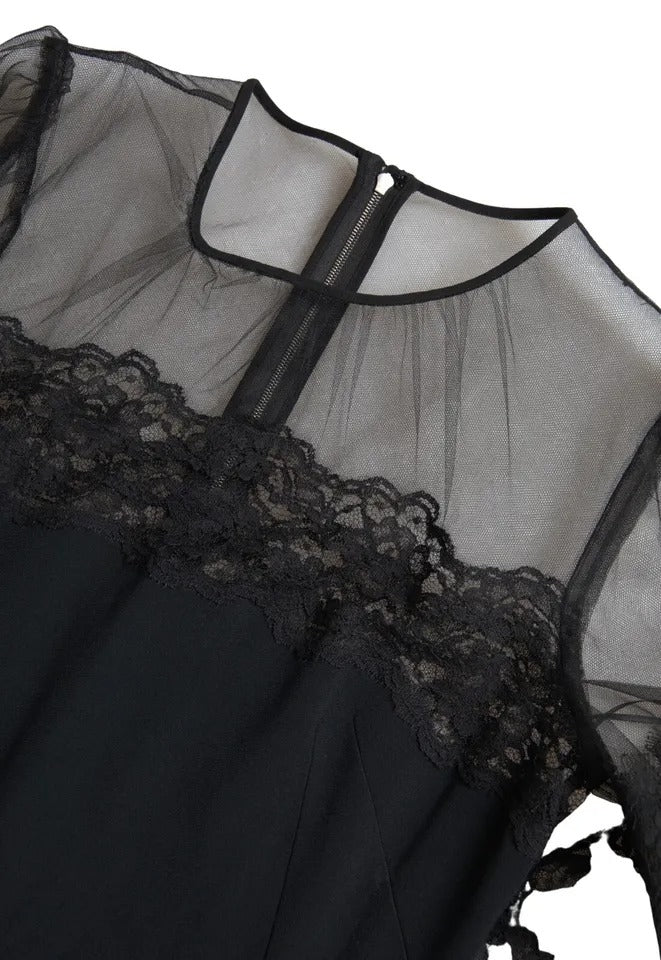 Dolce & Gabbana Svart Skir Blommig Spets Midiklänning