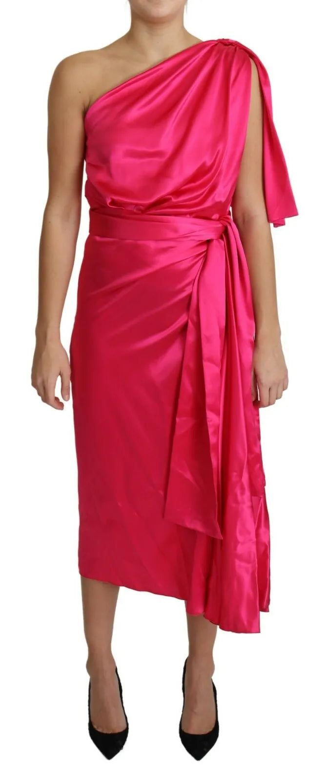 Dolce & Gabbana Fuchsia – Åtsittande midiklänning med en axel