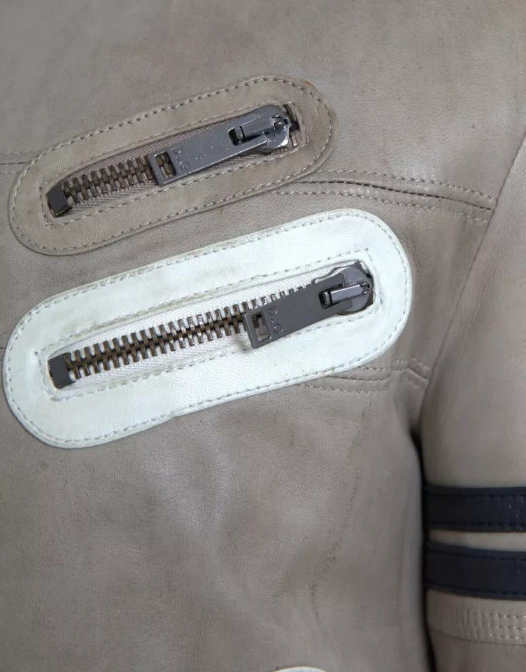 Dolce & Gabbana Beige Läderjacka med Hel Dragkedja