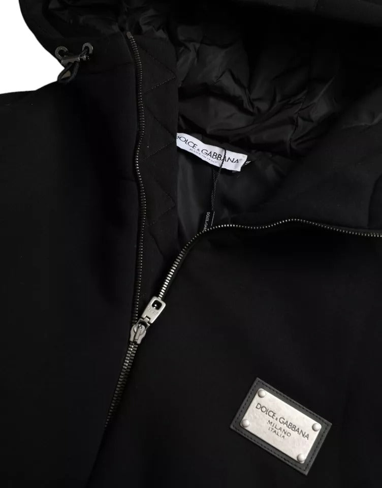 Dolce & Gabbana svart bomullsbomberjacka med huva och logotyp