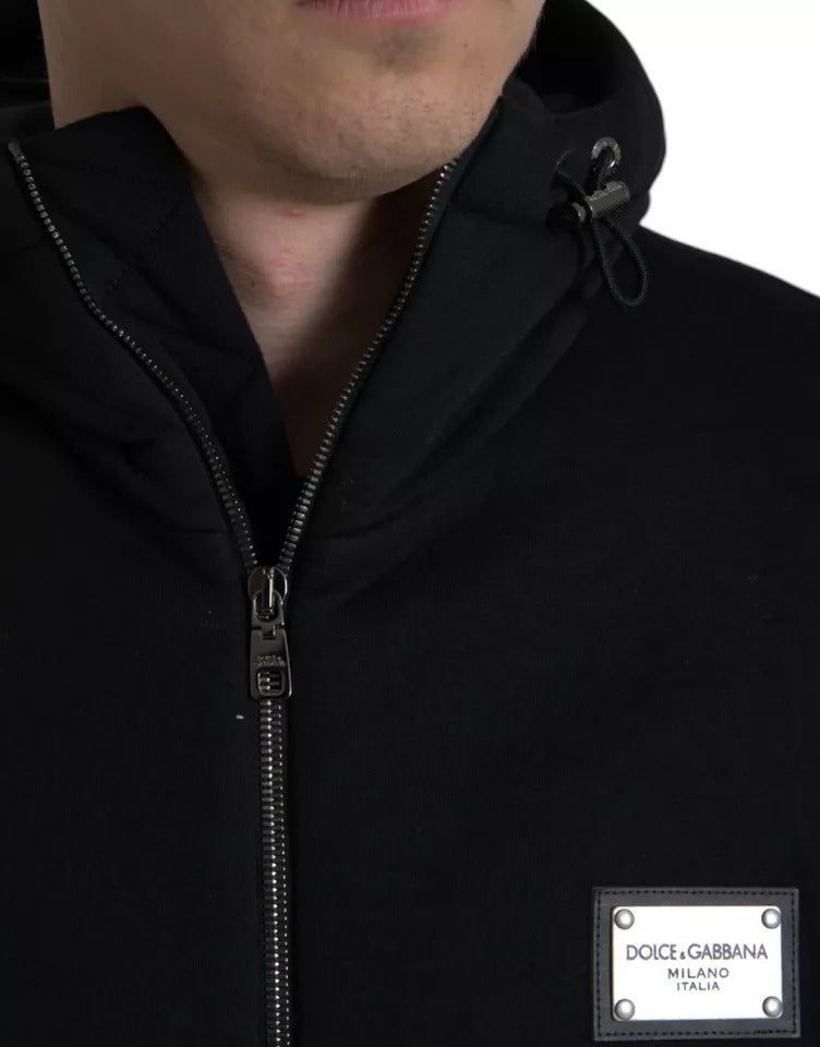Dolce & Gabbana svart bomullsbomberjacka med huva och logotyp