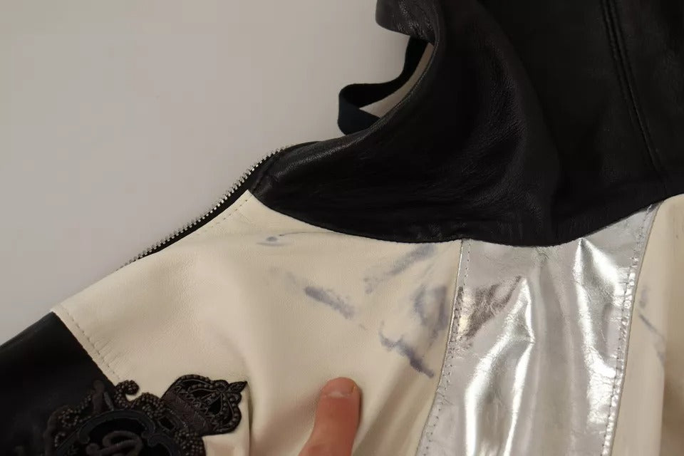 Dolce & Gabbana svart skinnjakke med hette