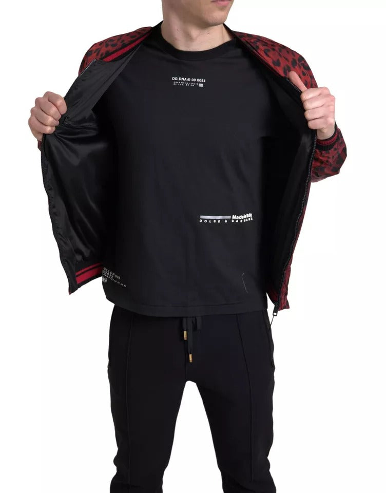 Dolce & Gabbana Röd Leopard Bomber Kort Kappa