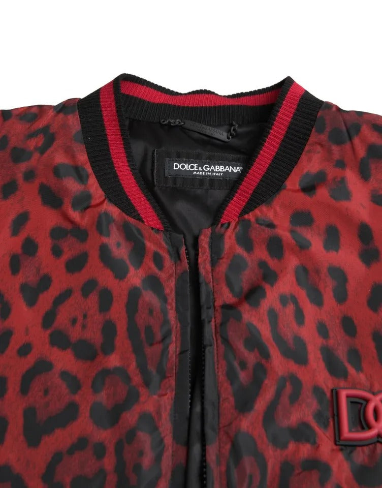 Dolce & Gabbana Röd Leopard Bomber Kort Kappa