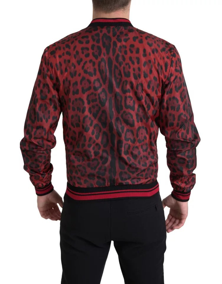 Dolce & Gabbana Röd Leopard Bomber Kort Kappa