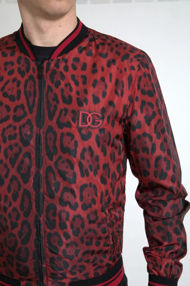 Dolce & Gabbana Röd Leopard Bomber Kort Kappa