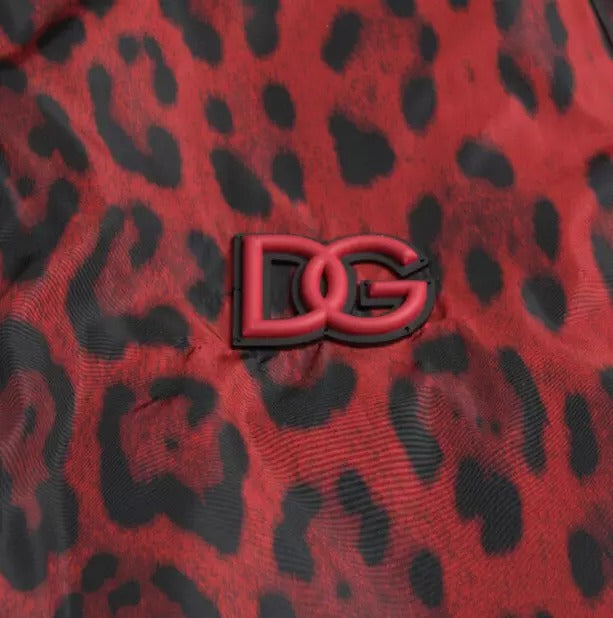 Dolce & Gabbana Röd Leopard Bomber Kort Kappa