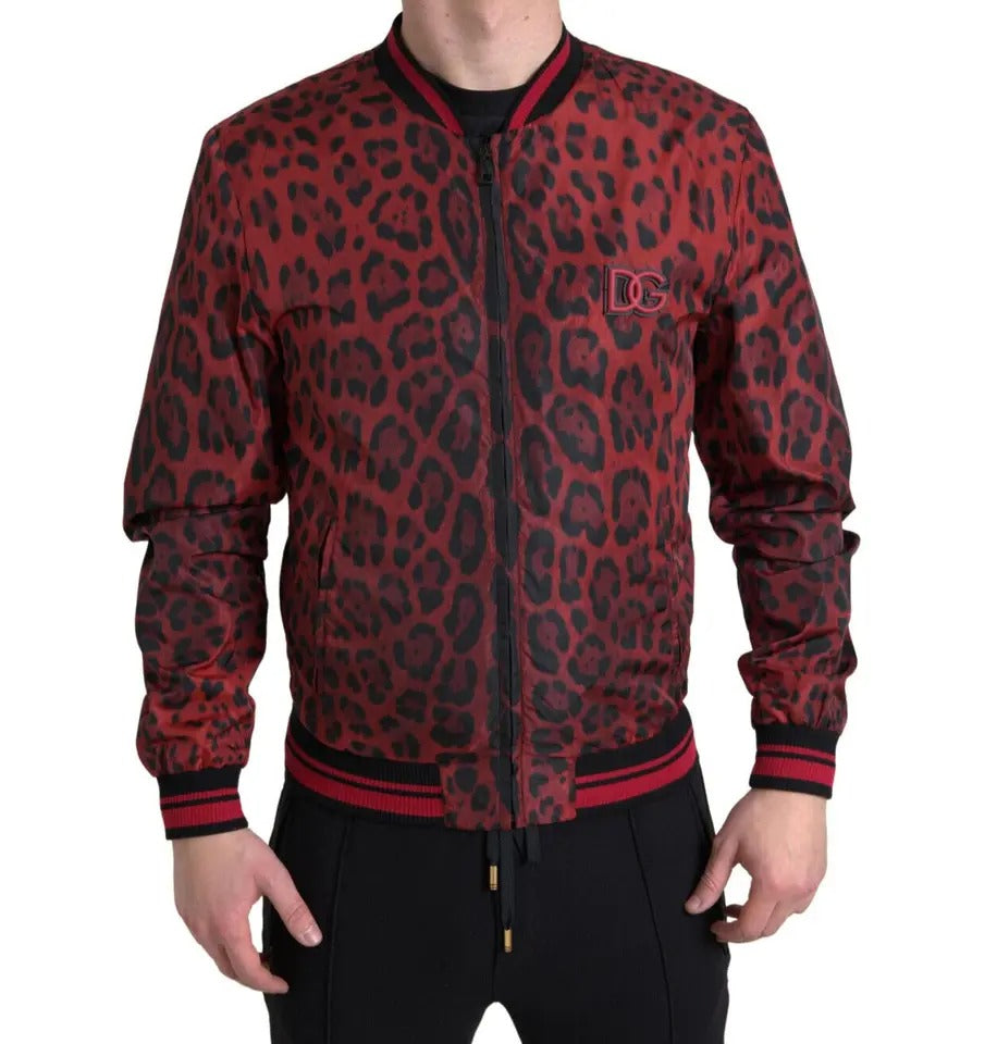 Dolce & Gabbana Röd Leopard Bomber Kort Kappa
