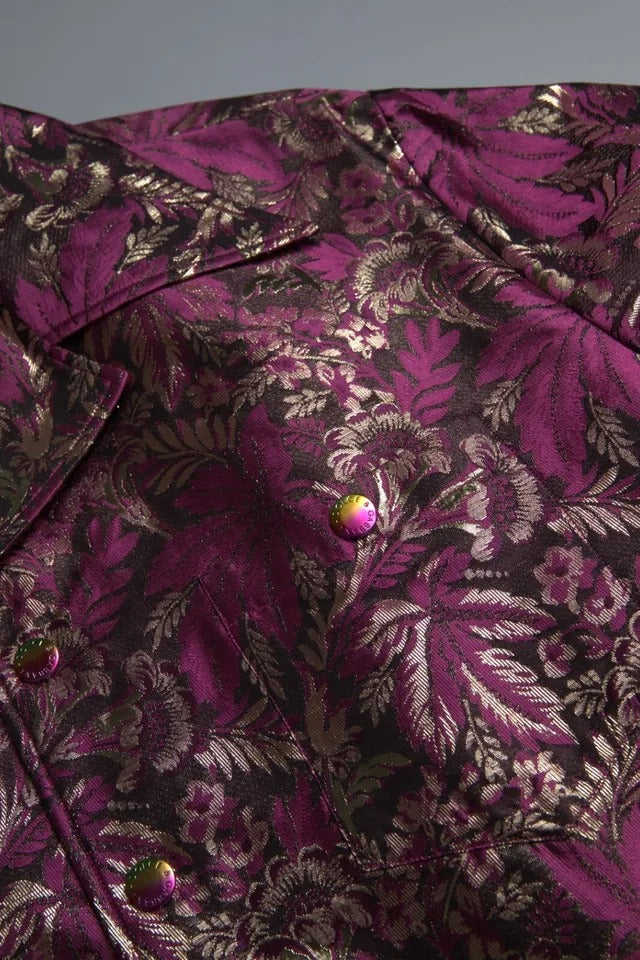 Dolce & Gabbana Fuchsia Rosa Blommig Jacquard Skjorta med Knappar