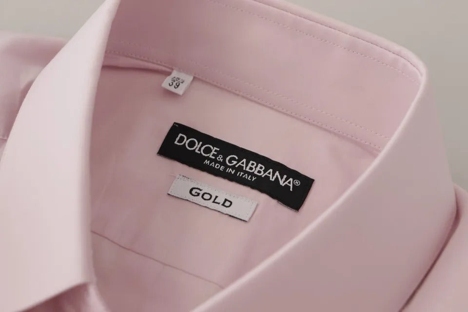 Dolce & Gabbana Ljusrosa Bomullsklänning Formell Herr GULD Skjorta